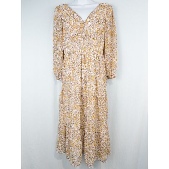 Sincerely Jules Floral Tiered Ruffle Midi Dress Small Smocked Cottage Prairie - Picture 1 of 16